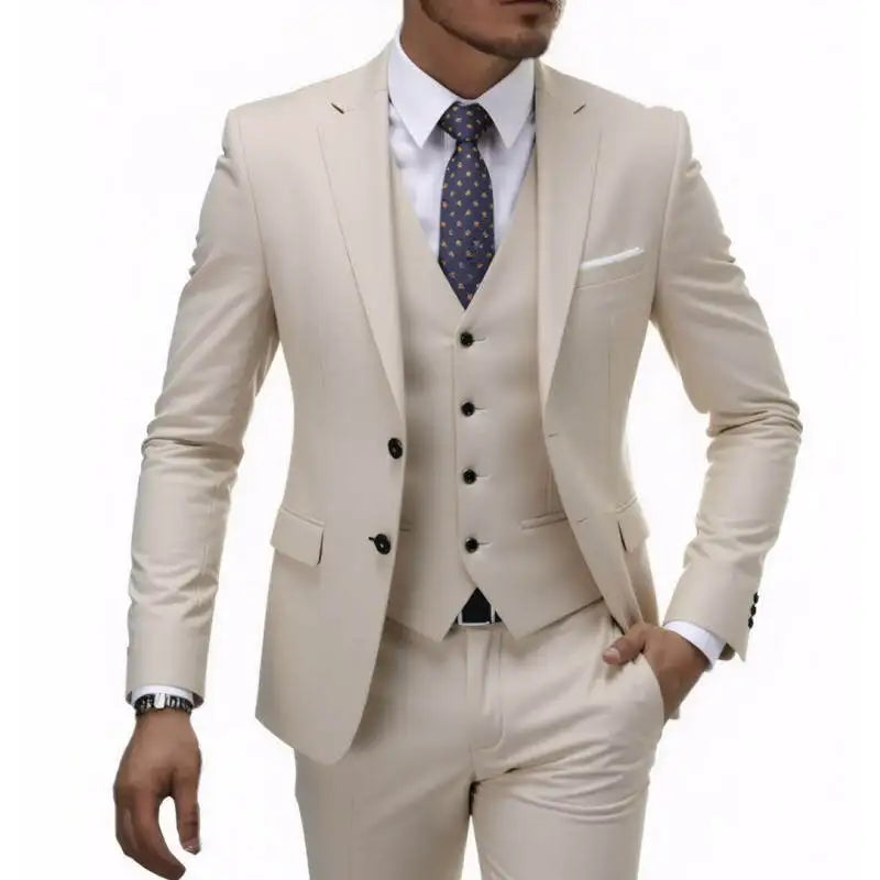 US Size Suit (Blazer+ Waistcoat + Trousers) Men Fashionable Business British Style Solid-color Banquet Host Casual Wedding Suit