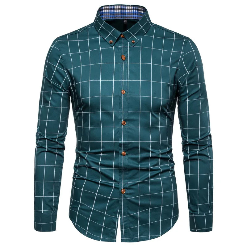 Spring Men Long-sleeved Cotton Shirts, Single-breasted Lapel Shirt, Blue Green Burgundy Khaki Gray White Optional, Asian Size