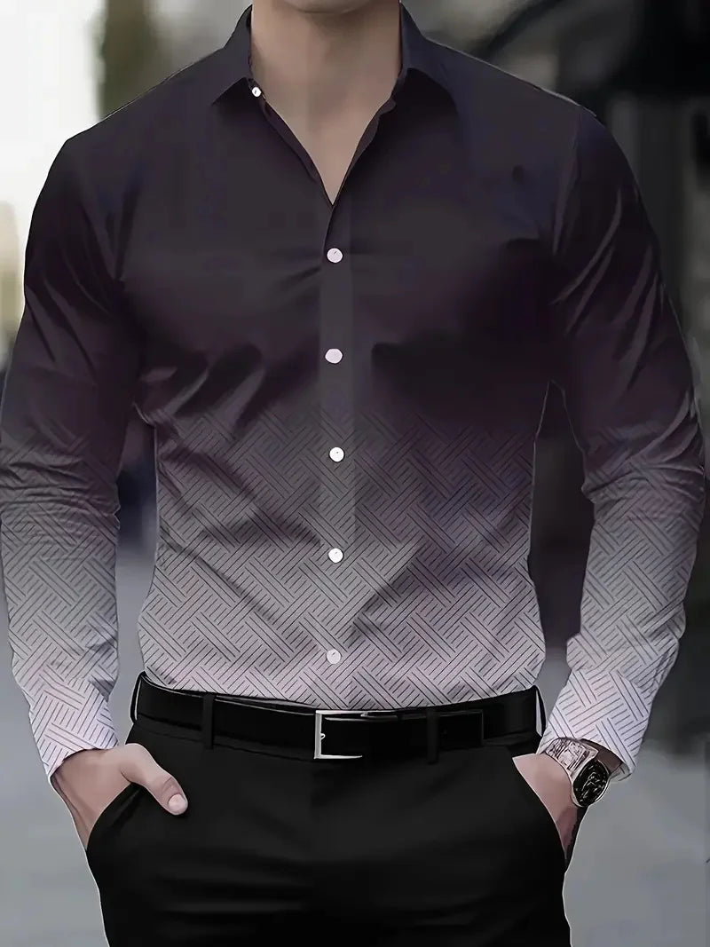 New Fashion Striped Men's Long Sleeve Shirt Spring Button Style Shirt Long Sleeve Collar Casual Comfort