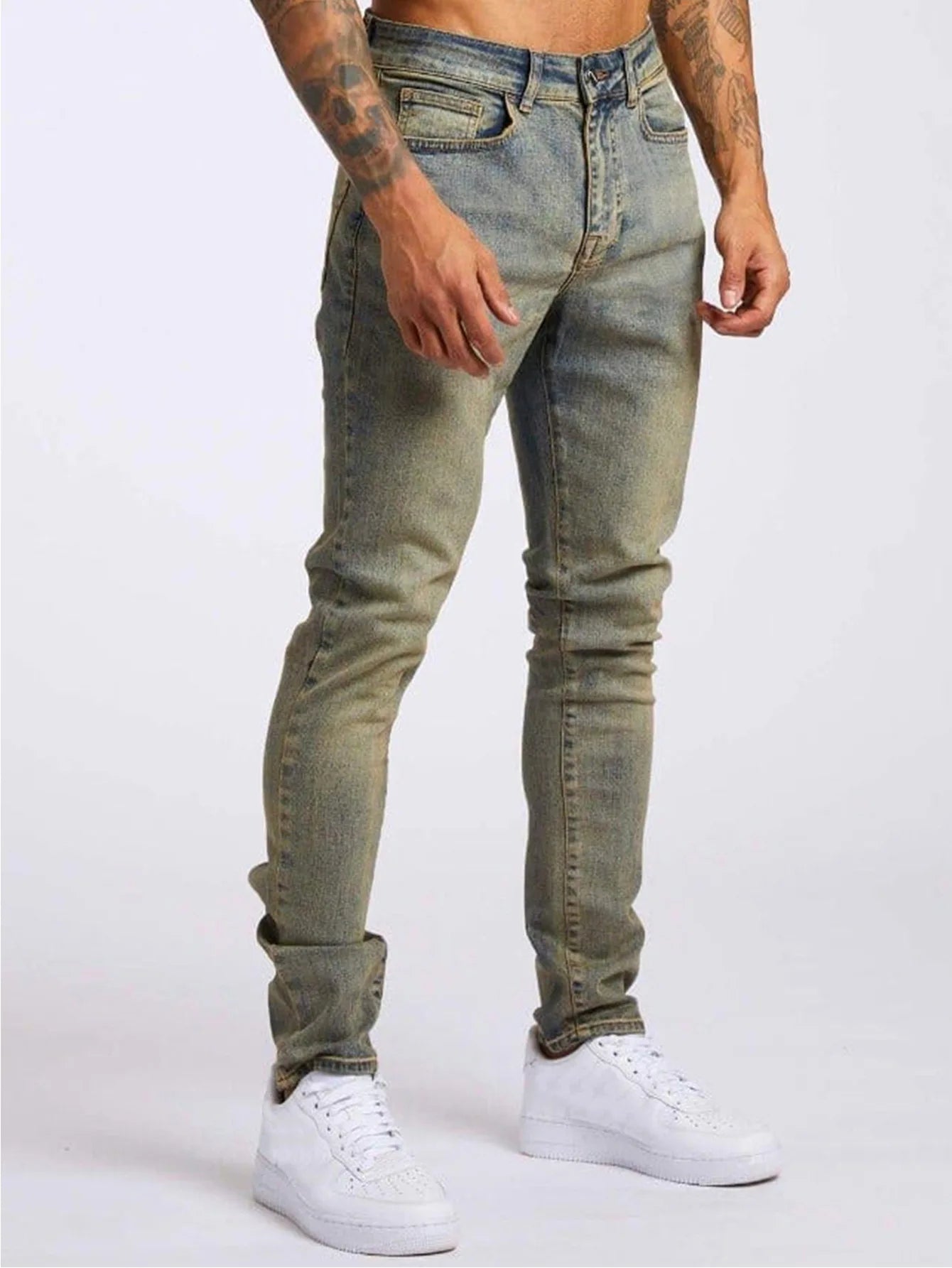 Men Jeans Long Pant Denim Pants Pockets Splice Slim Fit Solid High Waist Regular Casual Straight Trousers Autumn Winter
