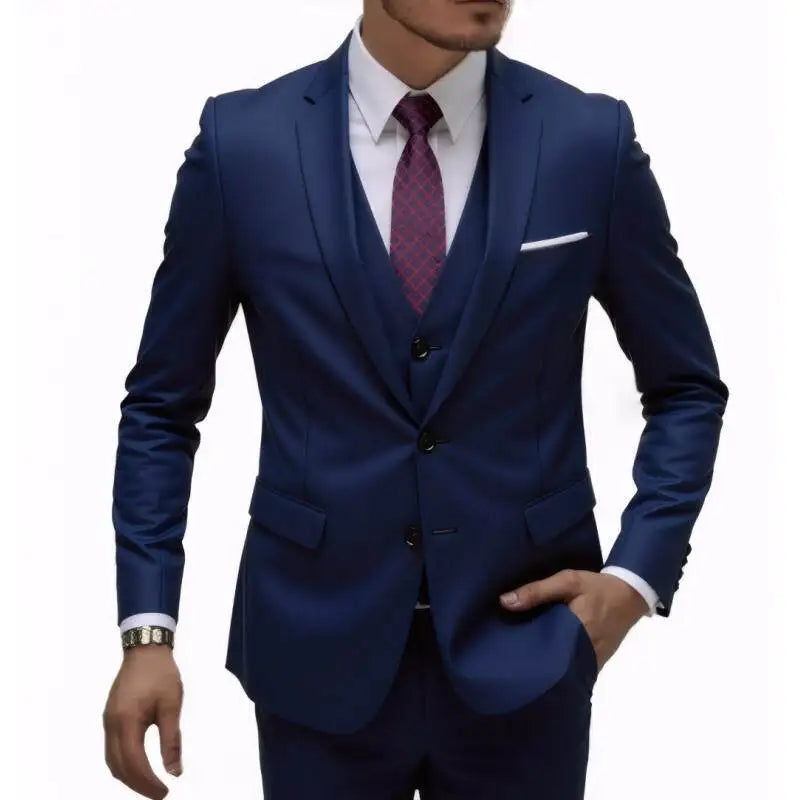 US Size Suit (Blazer+ Waistcoat + Trousers) Men Fashionable Business British Style Solid-color Banquet Host Casual Wedding Suit