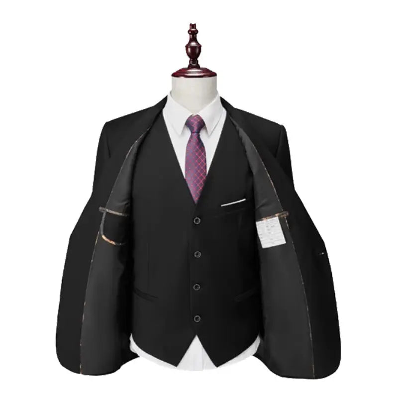 US Size Suit (Blazer+ Waistcoat + Trousers) Men Fashionable Business British Style Solid-color Banquet Host Casual Wedding Suit