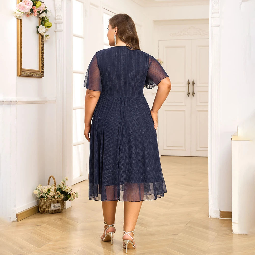 Plus Size Women's V-Neck Solid Dresses Elegant Evening Party Dress Prom Female Large Size Bridesmaid Dresses 2XL 3XL 4XL 5XL 6XL