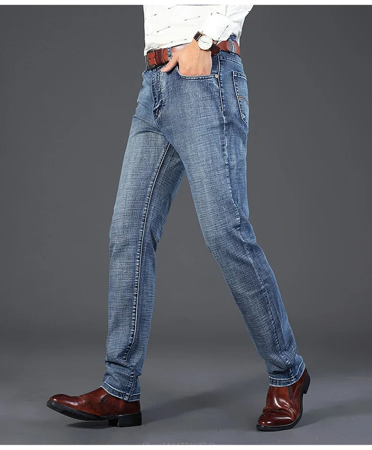 Men's Jeans - Summer Casual Fashionable and Universal Stretch Elastic Mid-Level Denim Jeans Midtown Industry Loose Jeans