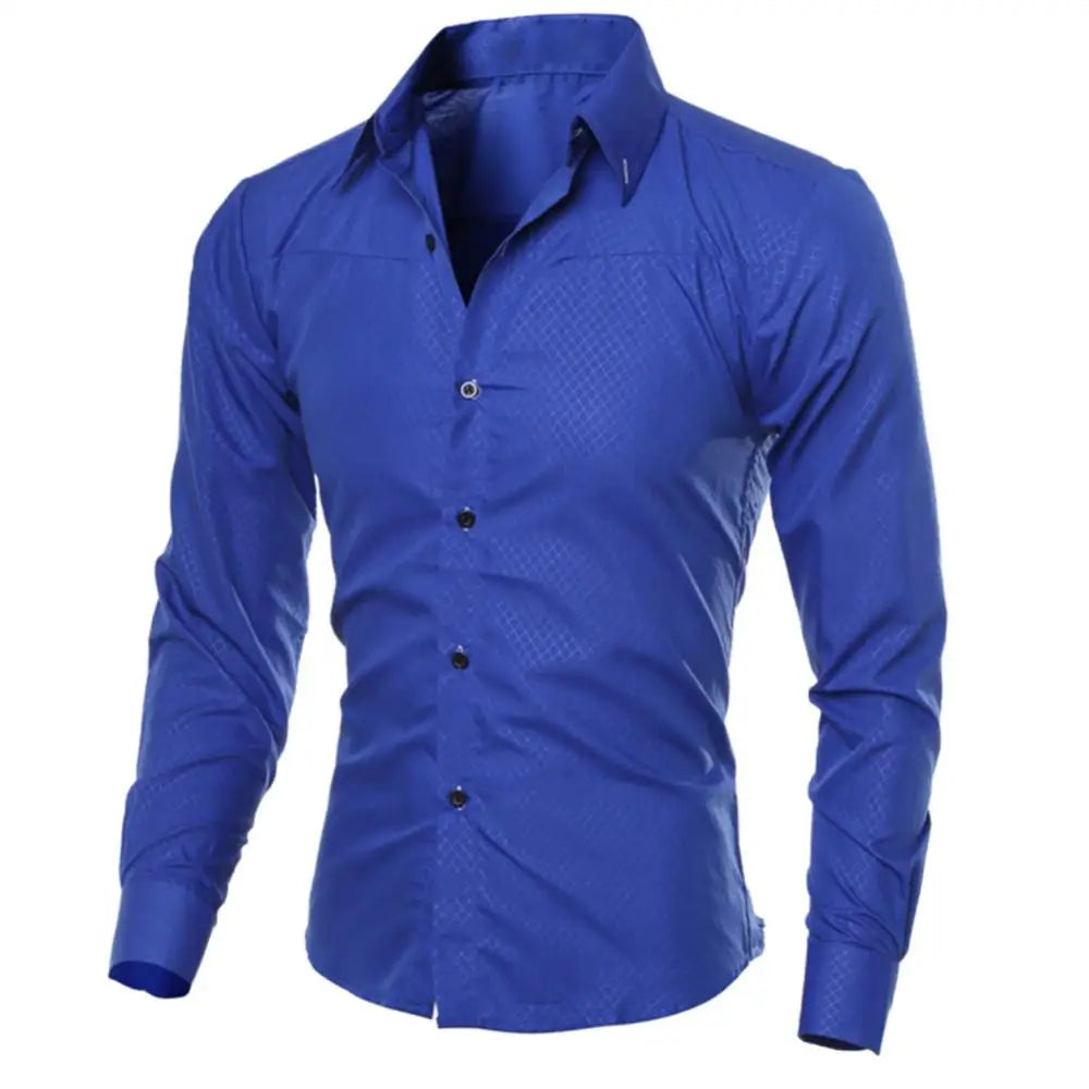 Men's Luxury Casual Social Formal Shirt Lapel Long Sleeve Slim Solid Color Male Business Dress Shirts Blouse Shirt Tops