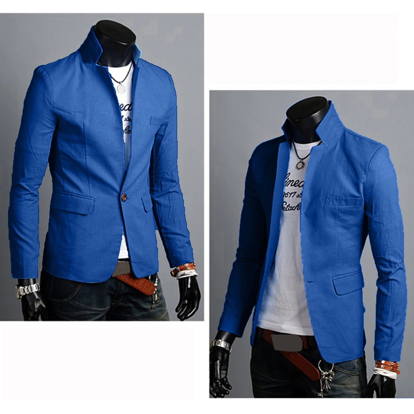 Business Autumn Pockets Men Coat Solid Color Lapel Collar Button Decor Business Blazer
