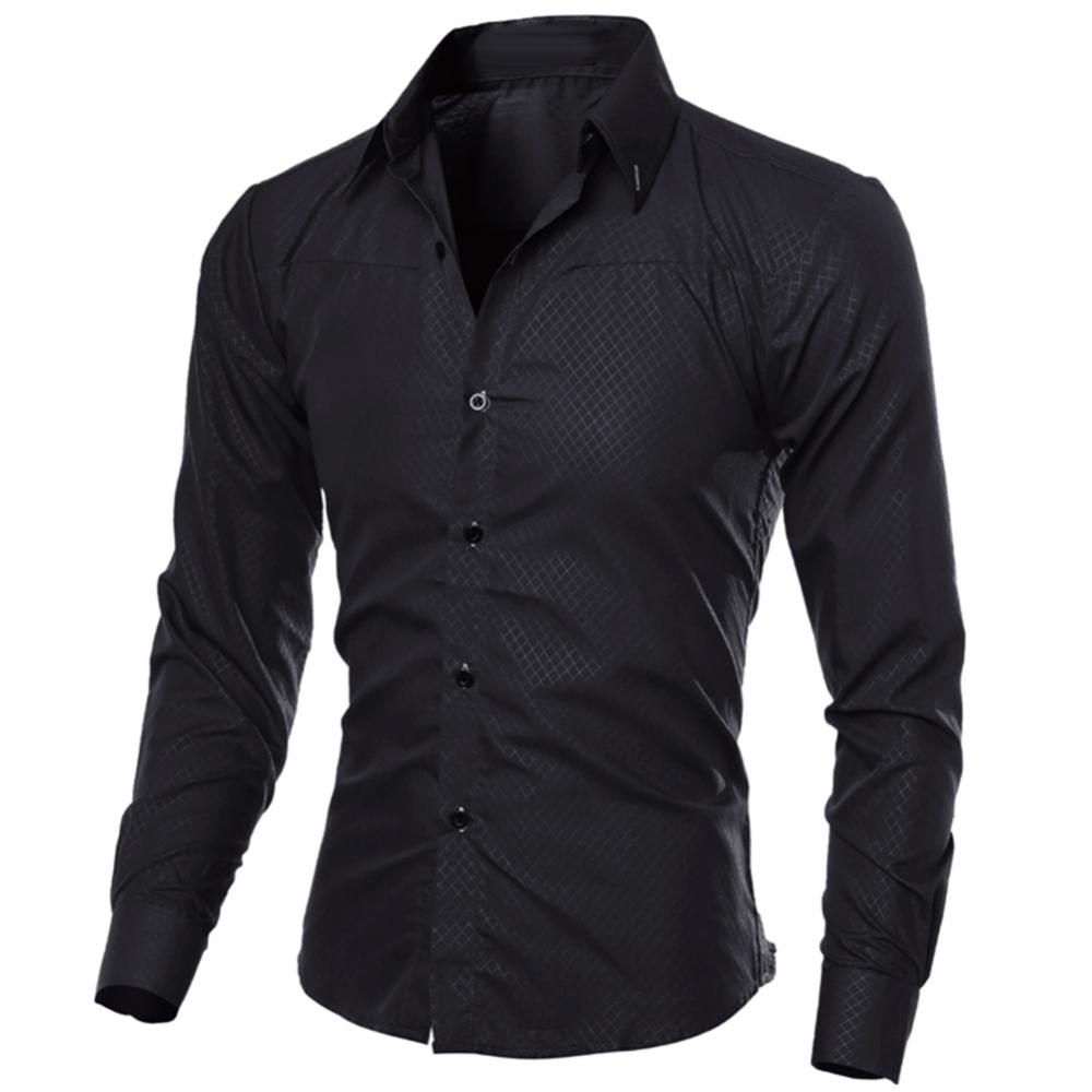 Men's Luxury Casual Social Formal Shirt Lapel Long Sleeve Slim Solid Color Male Business Dress Shirts Blouse Shirt Tops