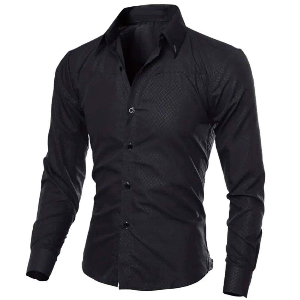 Men's Luxury Casual Social Formal Shirt Lapel Long Sleeve Slim Solid Color Male Business Dress Shirts Blouse Shirt Tops