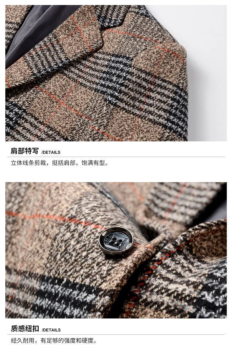 Men Blazers Turn Down Collar Suits Business Jackets Single Breasted Plaid Long Sleeve Blazer Outerwear Cardigan Pockets