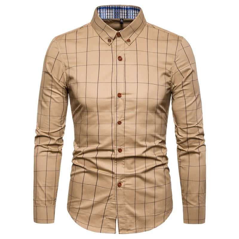 Spring Men Long-sleeved Cotton Shirts, Single-breasted Lapel Shirt, Blue Green Burgundy Khaki Gray White Optional, Asian Size