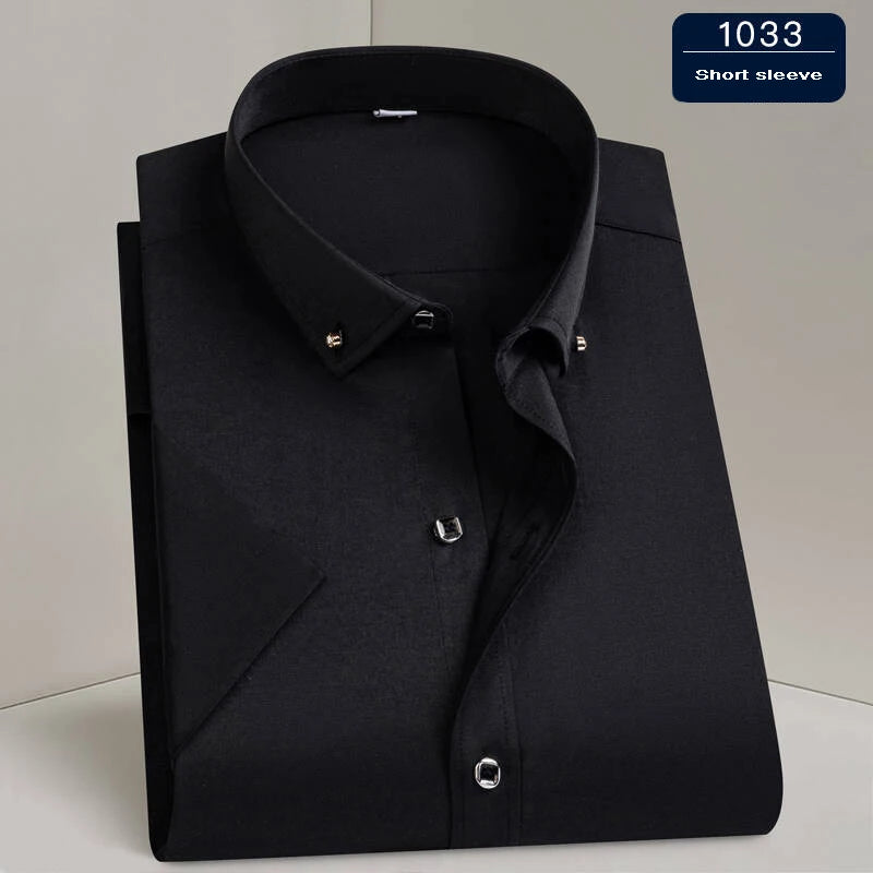 Hot Sale Men's Dress Shirt Formal Thin Business Classic Basic Diamond Button Social White Shirt Short Sleeve Men Clothing