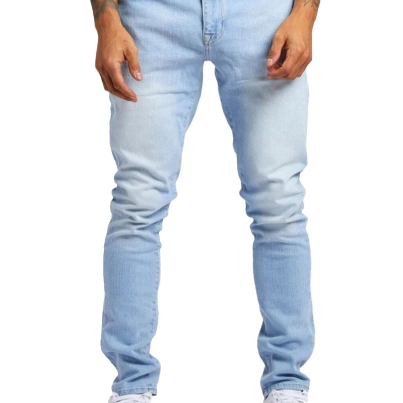Men Jeans Long Pant Denim Pants Pockets Splice Slim Fit Solid High Waist Regular Casual Straight Trousers Autumn Winter