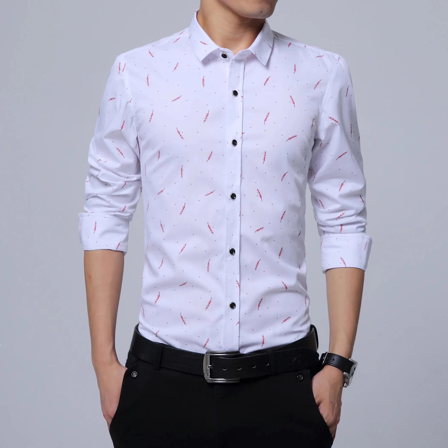 Spring Men Long-sleeved Cotton Shirts, Single-breasted Lapel Shirt, Blue Green Burgundy Khaki Gray White Optional, Asian Size