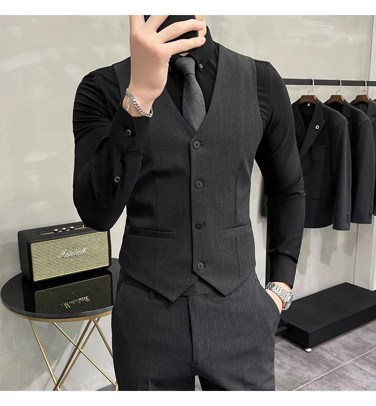S-7XL High-end Brand Solid Color Elastic Men's Casual Business Vest Groom Wedding Suit Party Waist Coat