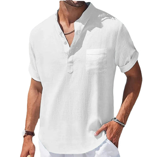 Stand-Up Collar Linen Shirt