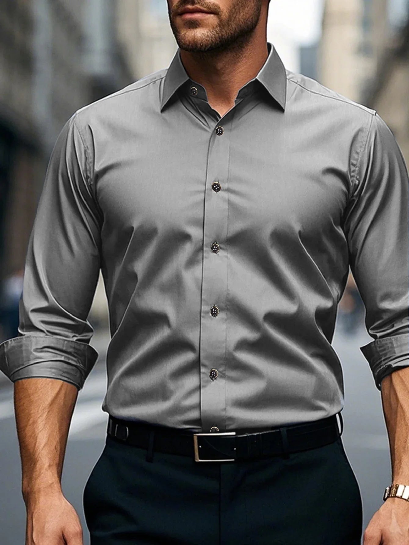 Bolubao Men Smart Casual White Shirt Brand Fashion Solid Color Long Sleeve Elastic Male Business Dress Shirt