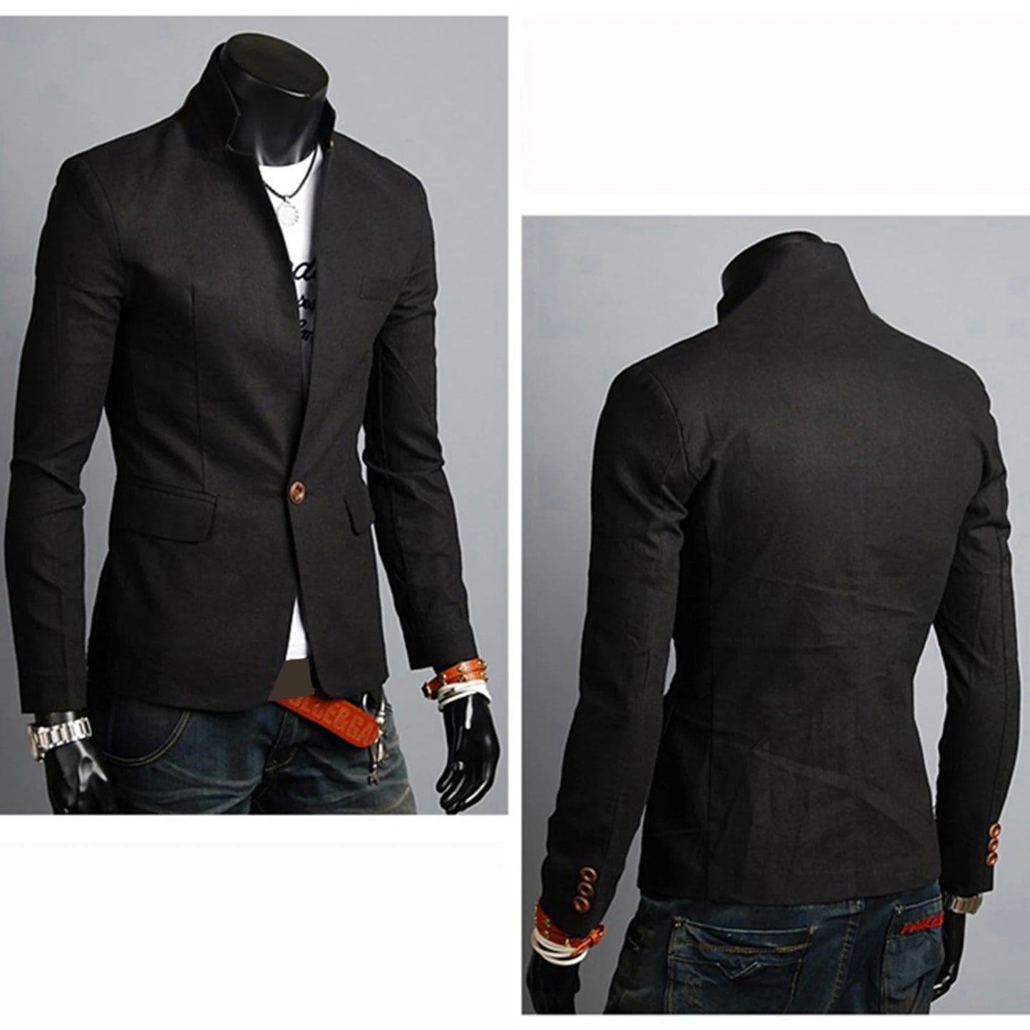 Business Autumn Pockets Men Coat Solid Color Lapel Collar Button Decor Business Blazer
