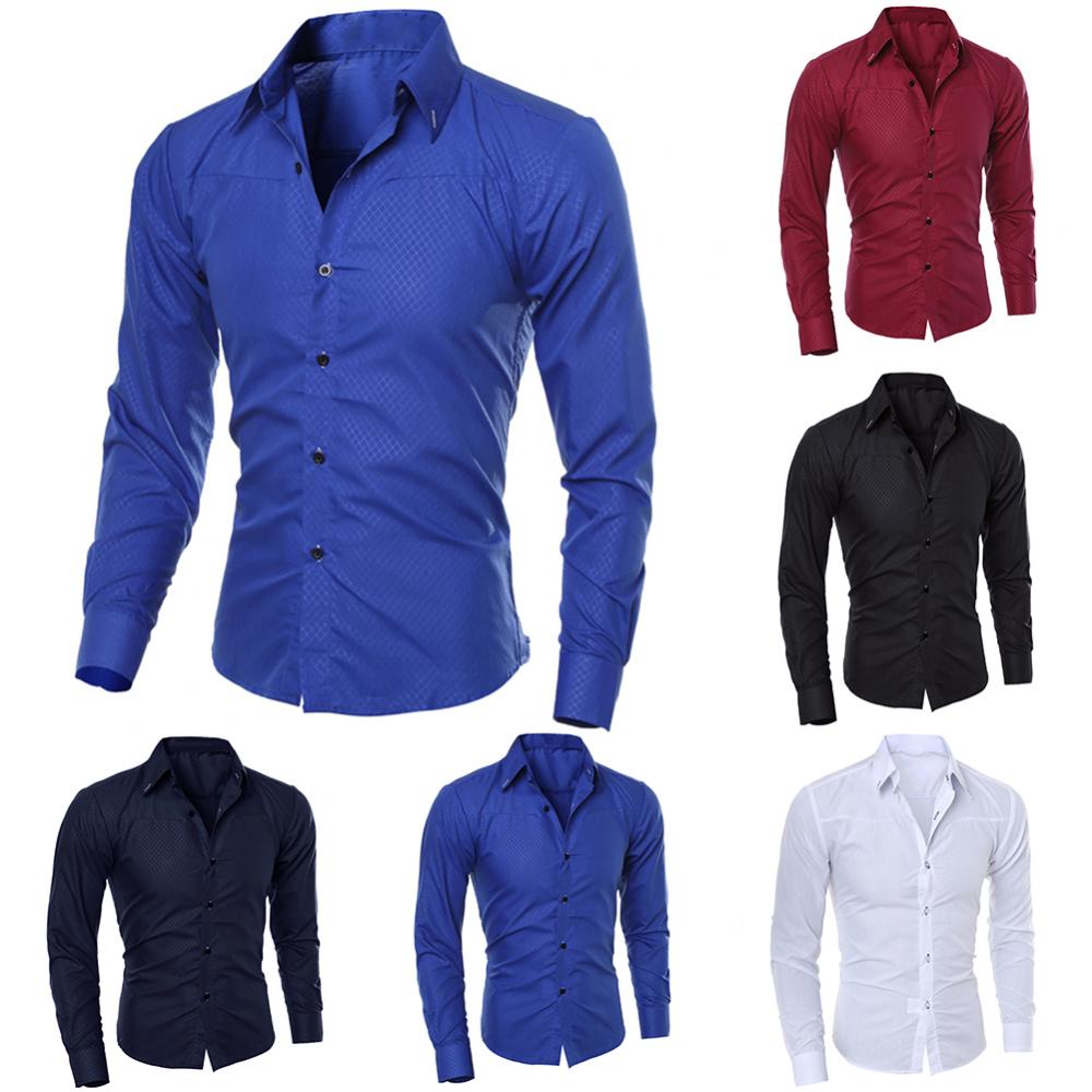 Men's Luxury Casual Social Formal Shirt Lapel Long Sleeve Slim Solid Color Male Business Dress Shirts Blouse Shirt Tops