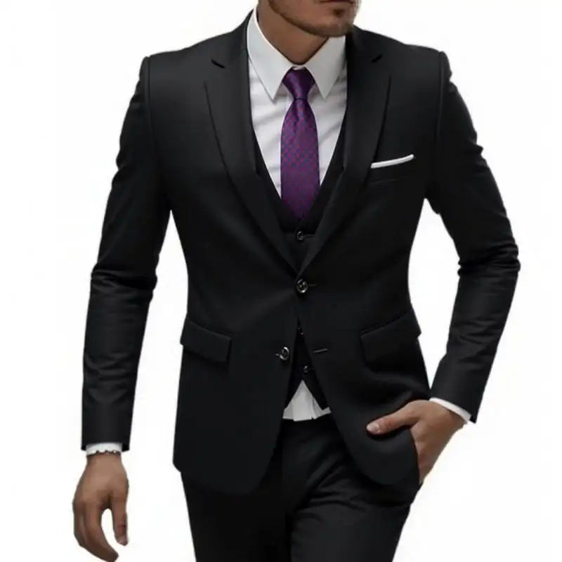 US Size Suit (Blazer+ Waistcoat + Trousers) Men Fashionable Business British Style Solid-color Banquet Host Casual Wedding Suit