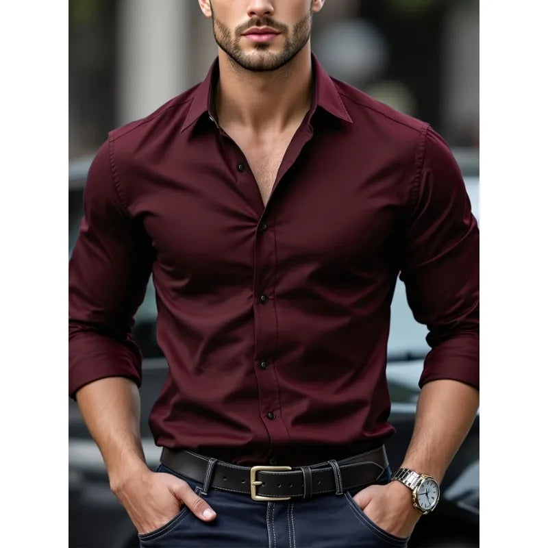 Bolubao Men Smart Casual White Shirt Brand Fashion Solid Color Long Sleeve Elastic Male Business Dress Shirt