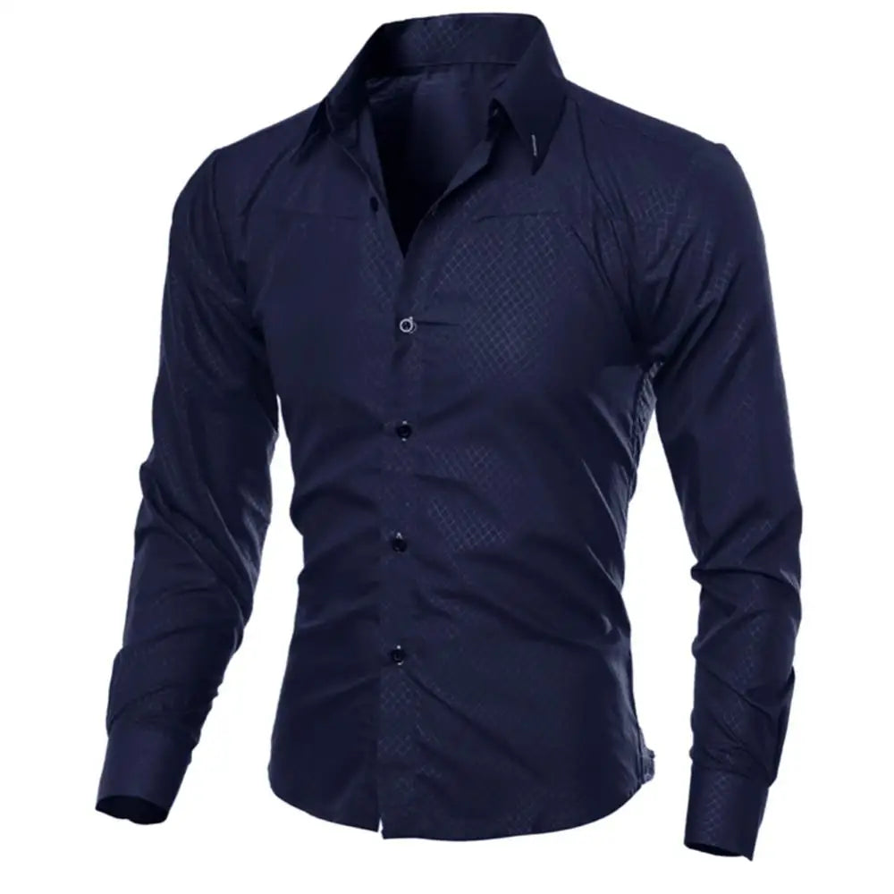 Men's Luxury Casual Social Formal Shirt Lapel Long Sleeve Slim Solid Color Male Business Dress Shirts Blouse Shirt Tops