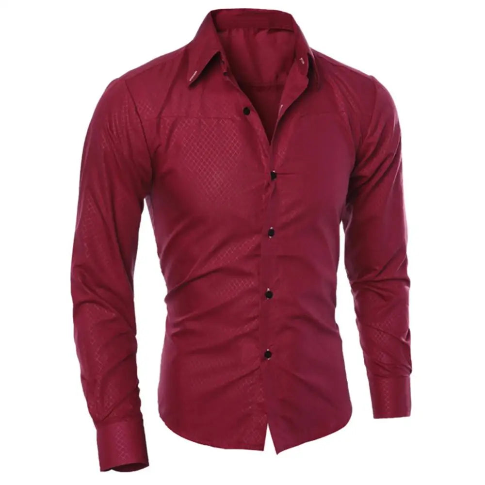 Men's Luxury Casual Social Formal Shirt Lapel Long Sleeve Slim Solid Color Male Business Dress Shirts Blouse Shirt Tops