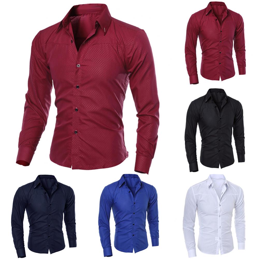 Men's Luxury Casual Social Formal Shirt Lapel Long Sleeve Slim Solid Color Male Business Dress Shirts Blouse Shirt Tops