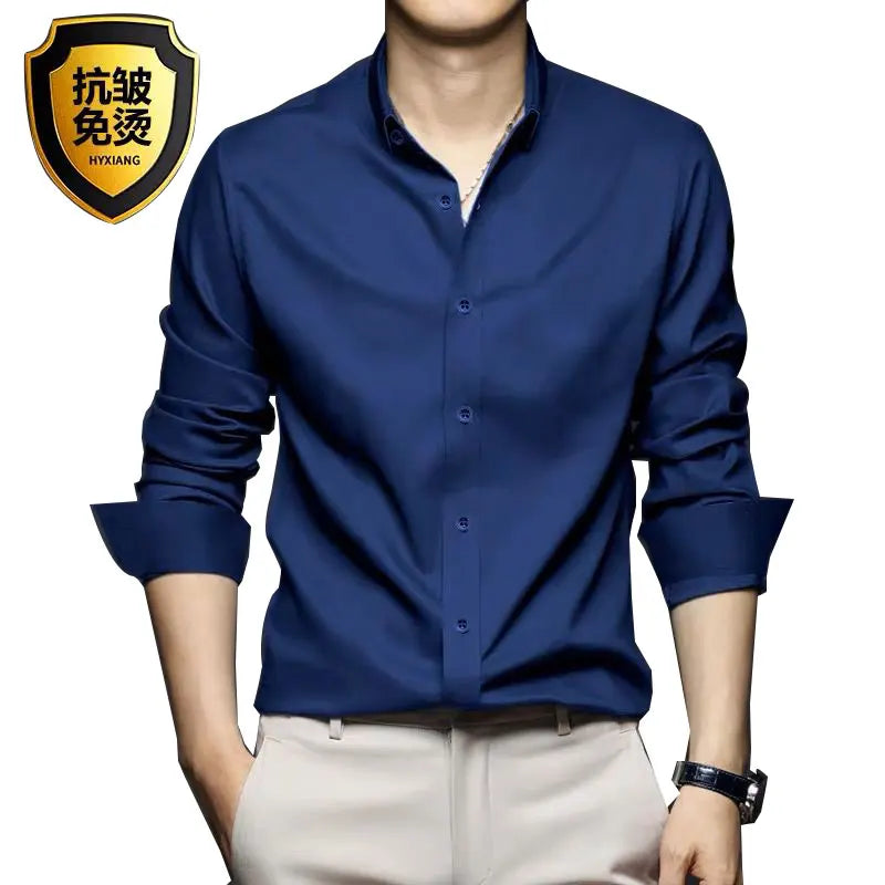 New men's long-sleeved shirt formal spring and summer thin business leisure high-quality non-ironing breathable work clothes
