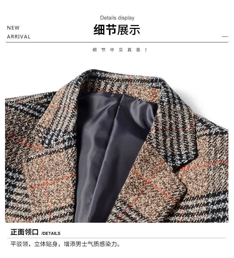 Men Blazers Turn Down Collar Suits Business Jackets Single Breasted Plaid Long Sleeve Blazer Outerwear Cardigan Pockets