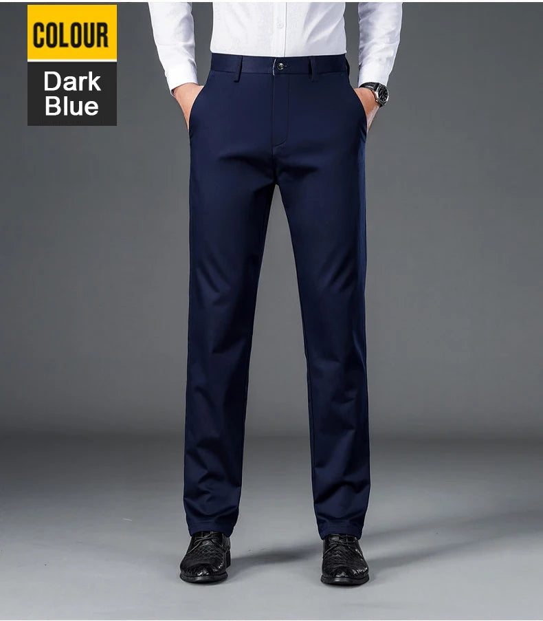 Male Pants Stretch Solid Black Smart Casual Men's Trousers Office Quick Dry Suit Pants New Spring Autumn Korean Straight Pants