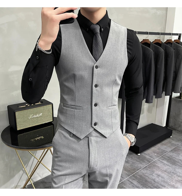 S-7XL High-end Brand Solid Color Elastic Men's Casual Business Vest Groom Wedding Suit Party Waist Coat