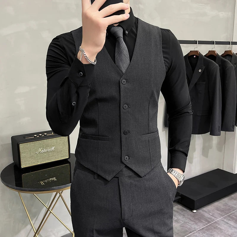 S-7XL High-end Brand Solid Color Elastic Men's Casual Business Vest Groom Wedding Suit Party Waist Coat