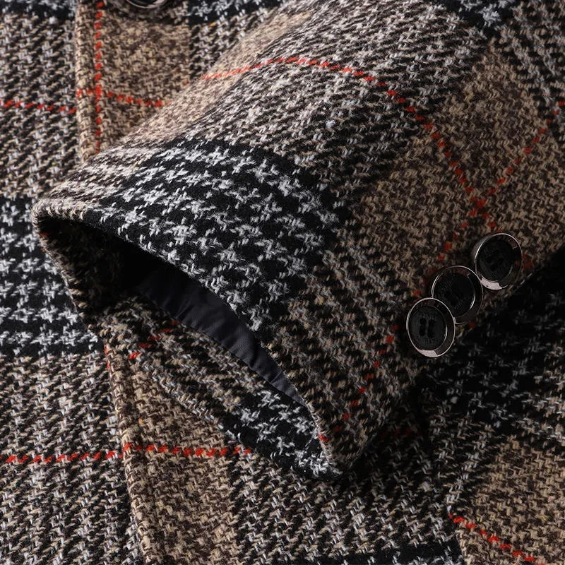 Men Blazers Turn Down Collar Suits Business Jackets Single Breasted Plaid Long Sleeve Blazer Outerwear Cardigan Pockets
