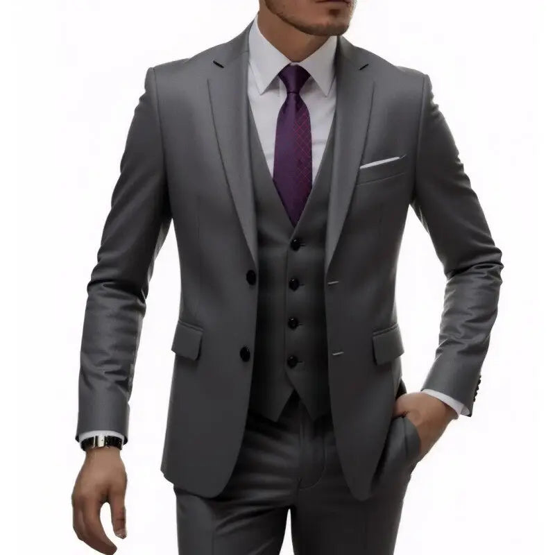 US Size Suit (Blazer+ Waistcoat + Trousers) Men Fashionable Business British Style Solid-color Banquet Host Casual Wedding Suit