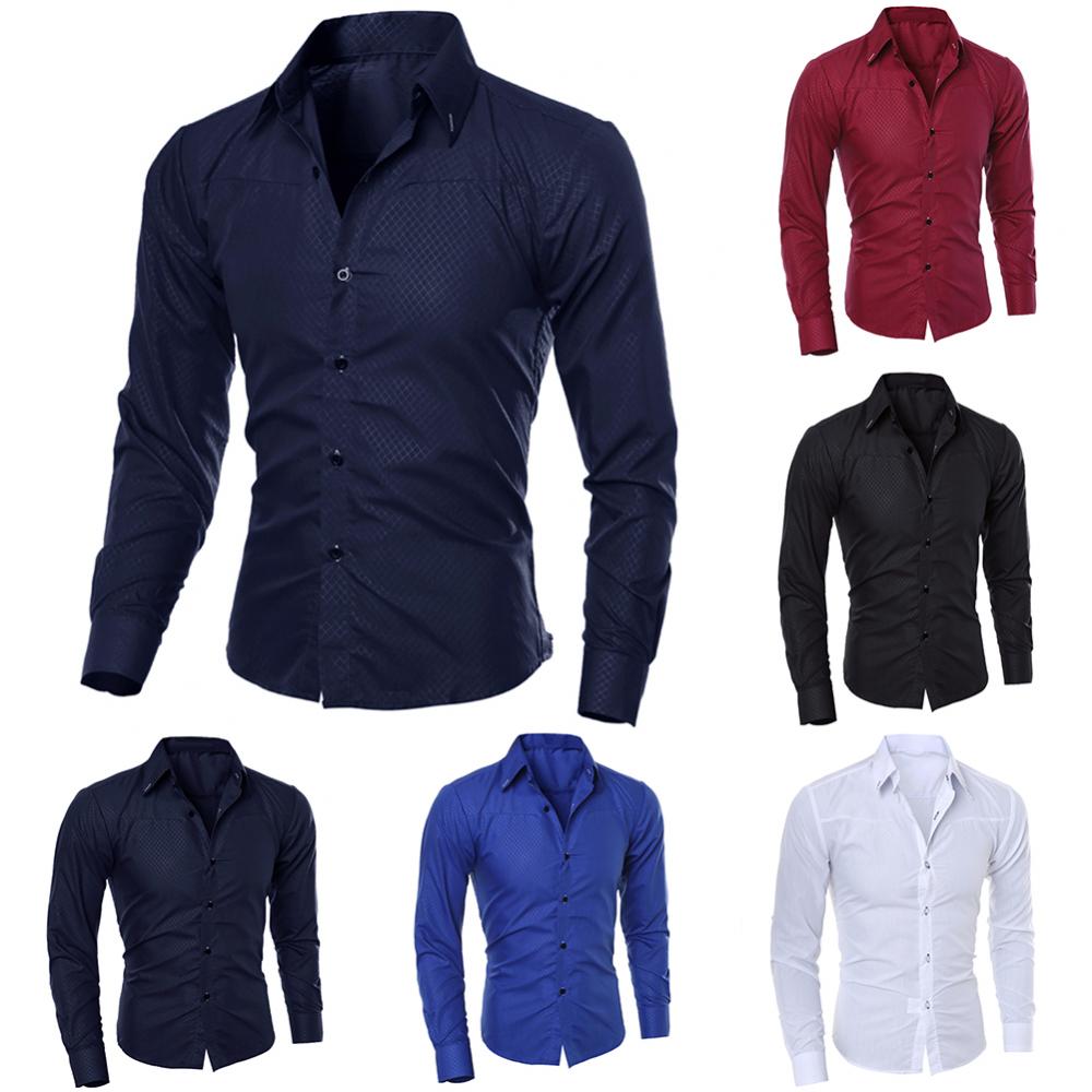Men's Luxury Casual Social Formal Shirt Lapel Long Sleeve Slim Solid Color Male Business Dress Shirts Blouse Shirt Tops