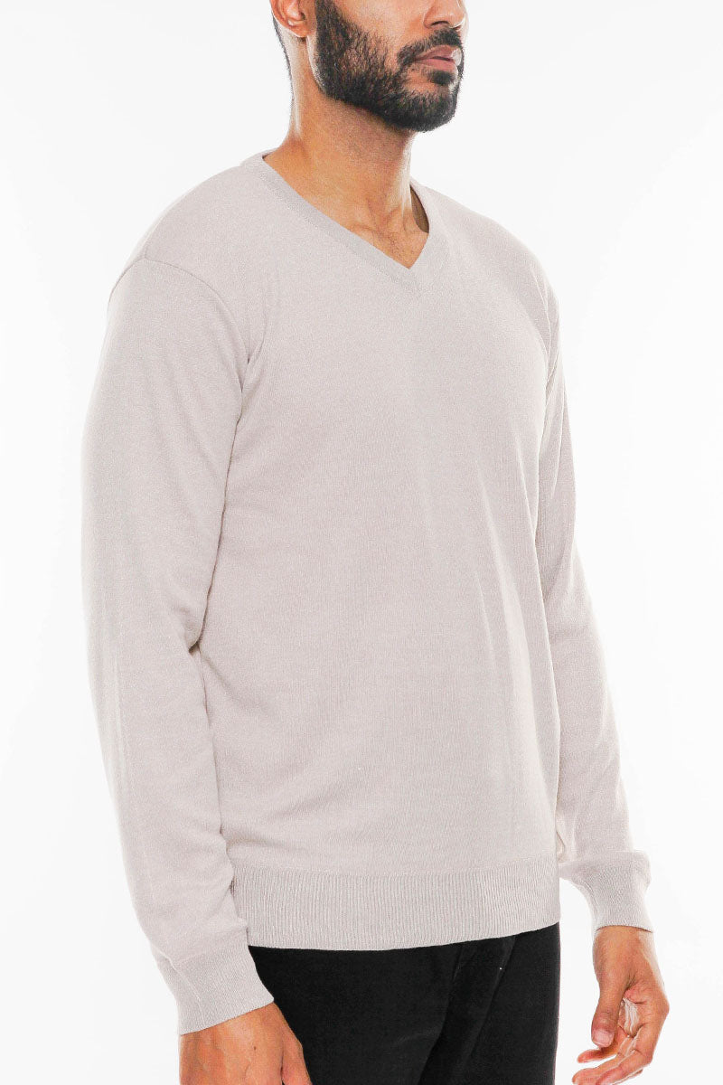 Solid V neck Knit Pullover Sweatshirt