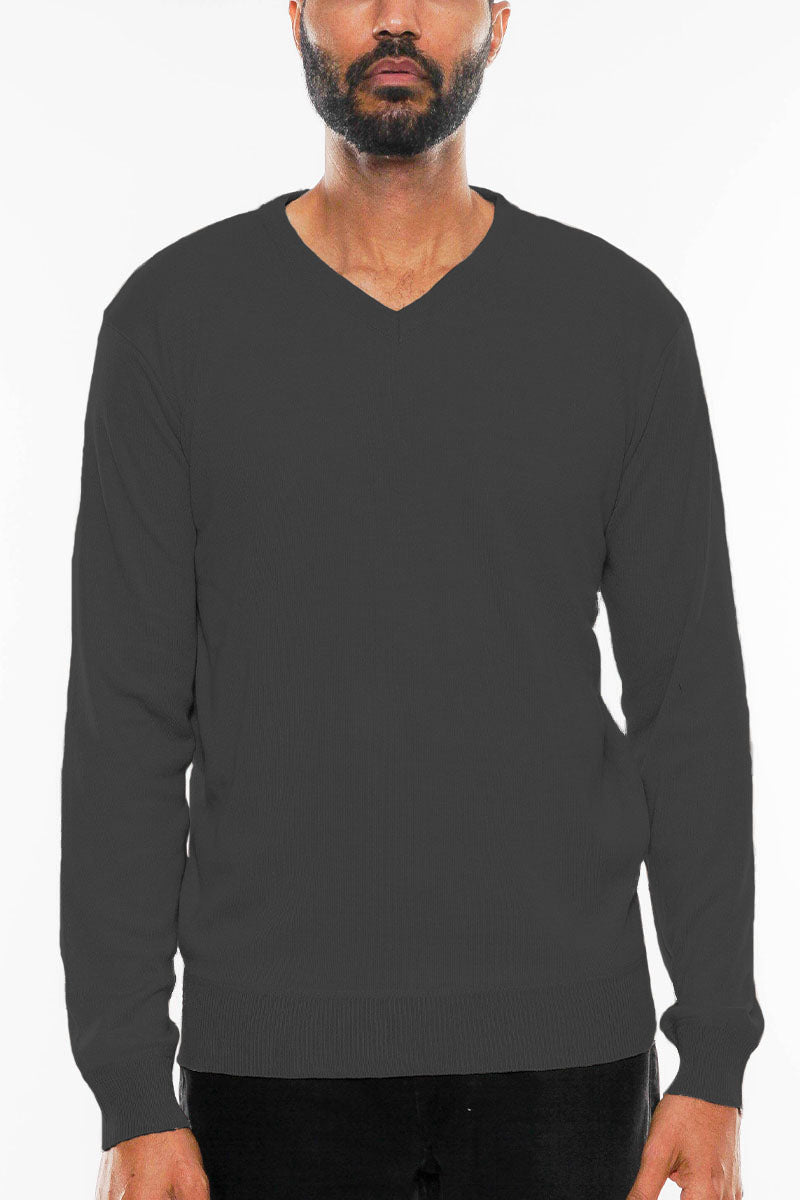 Solid V neck Knit Pullover Sweatshirt