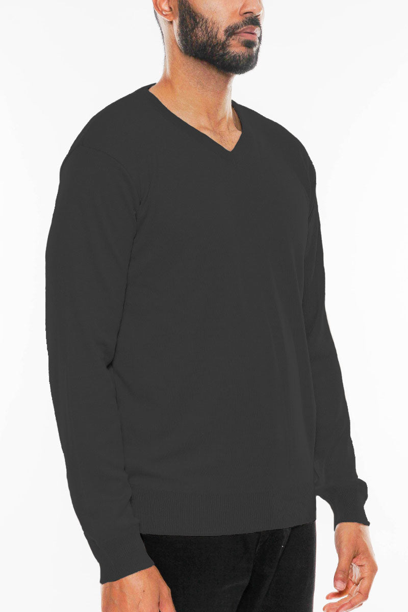 Solid V neck Knit Pullover Sweatshirt