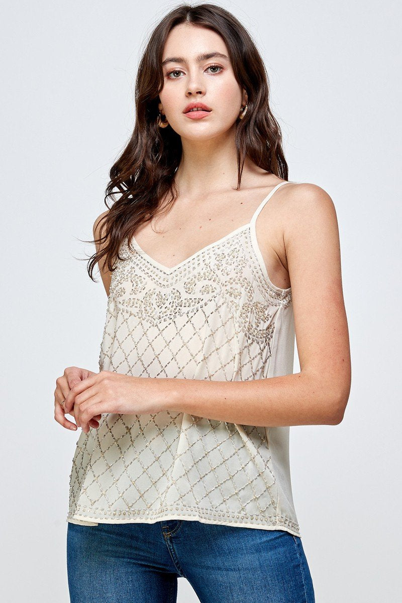 Embellished Spaghetti Strap Camisole Top