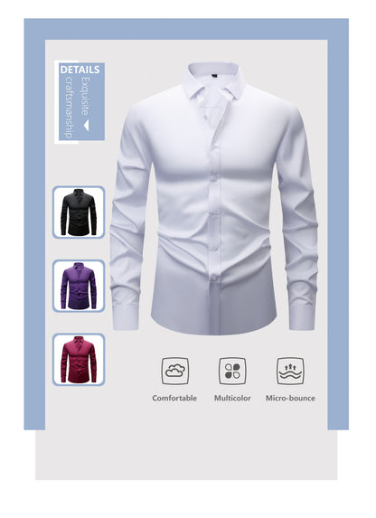 Men's Long Sleeve Dress Shirt 2025 - Solid Color Business Casual Button Shirt, All-Season Office & Commuting Wear | Wrinkle-Resistant Regular Fit | Non-Transparent Professional Shirt