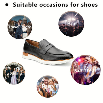 Mens Microfiber Synthetic Leather Loafers - Comfortable Slip-On Shoes with PU Insole, Round Toe, and TPR Sole for Casual, Party, Street Wear - All-Season Fashionable Shoes for Men