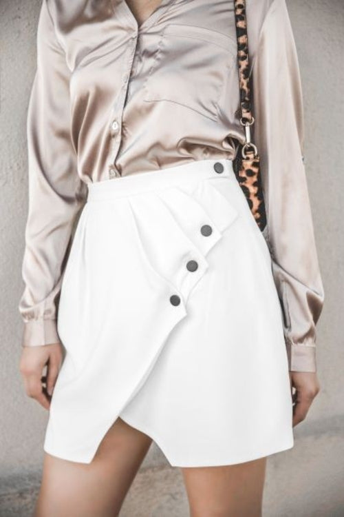 White Asymmetrical Layered Mini Skirt