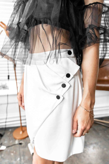 White Asymmetrical Layered Mini Skirt