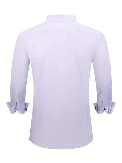 Men's Long Sleeve Dress Shirt 2025 - Solid Color Business Casual Button Shirt, All-Season Office & Commuting Wear | Wrinkle-Resistant Regular Fit | Non-Transparent Professional Shirt
