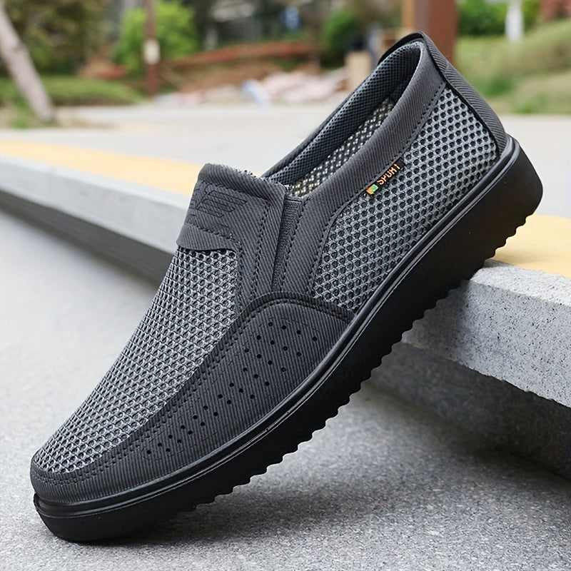 Men's Breathable Mesh Sneakers - MD Sole with Low-Top Design - Lightweight Non-Slip Running Shoes for Walking, Training & Casual Wear - Black & Gray - Lace-Up Closure - Fabric Upper & Insole - Comfortable Fabric Lining - Walk