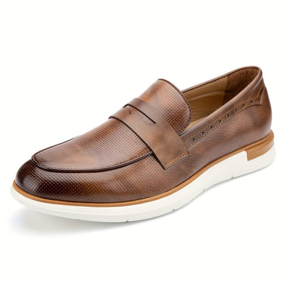 Mens Microfiber Synthetic Leather Loafers - Comfortable Slip-On Shoes with PU Insole, Round Toe, and TPR Sole for Casual, Party, Street Wear - All-Season Fashionable Shoes for Men