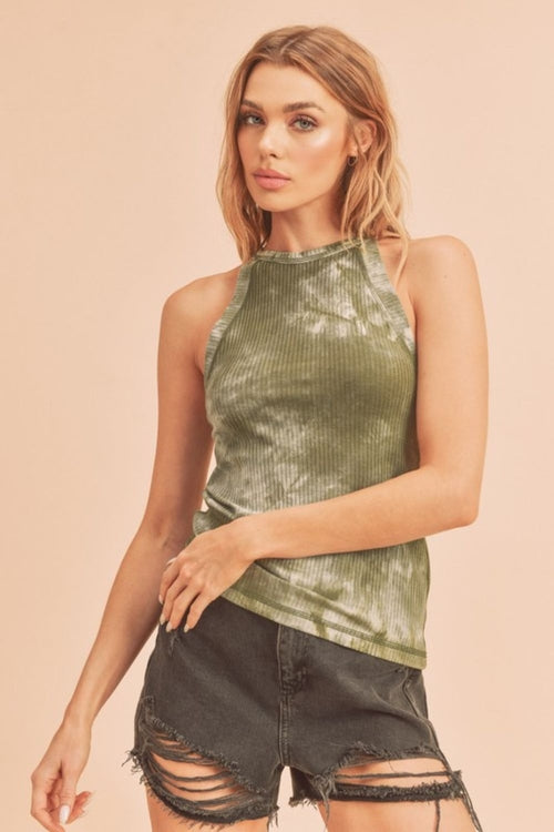 Ribbed Tie-Dye Round Neck Tank