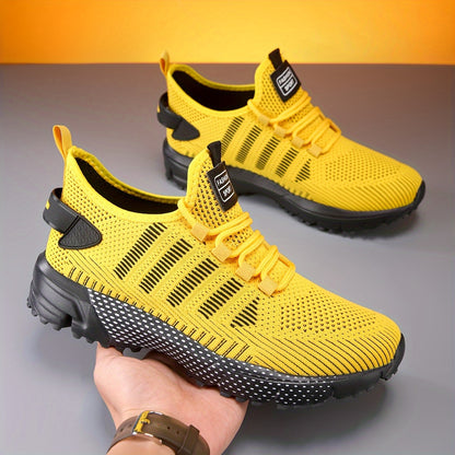1 Pair of Men's Casual Sneakers Available in 3 Colors, Featuring Geometric Texture Fabric with Lace-up Closure, Durable MD Sole, Breathable Upper, Suitable for All Seasons