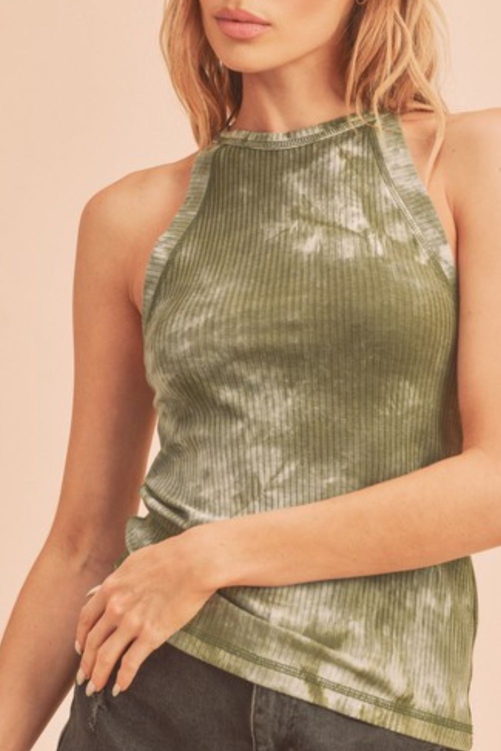 Ribbed Tie-Dye Round Neck Tank