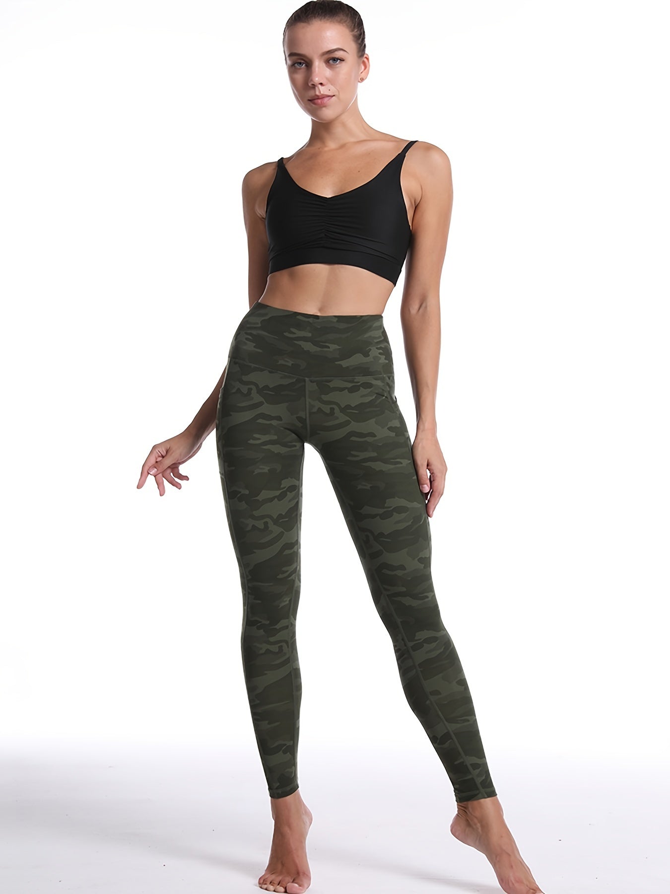 Women's Activewear: Stretchy Camo Print High Waist Pocket Leggings with Breathable Sweat Absorption & Ankle Length - Perfect for Sports! For Fall & Winter